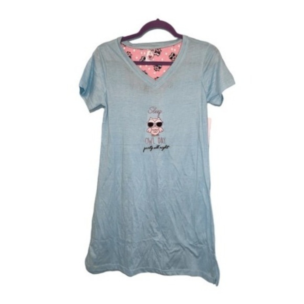 Sleep & Co Sleep Shirt Nightgown‎ Blue V-Neck Short Sleeve Pull-Over Pajamas S